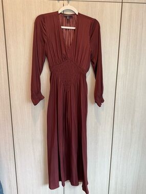 Smocked Waist chocolate brown S V-Neck Maxi Dress